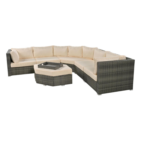 7-Piece Outdoor All Weather Wicker Curved Sectional Sofa Set