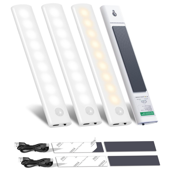 4-Pack Rechargeable Motion Sensor Under Cabinet Lights W/ 2 Colors