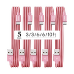 5-Pack 6ft USB-C To USB-A Nylon Braid Data Sync Transfer Charger Cables