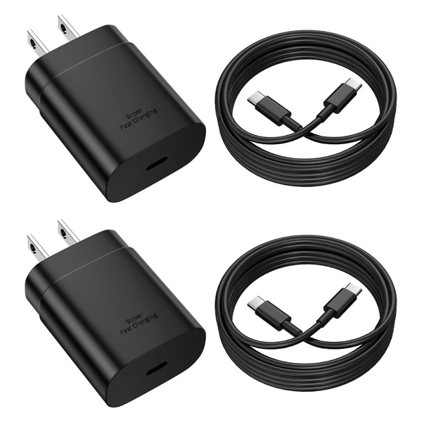 2-Pack 25W PD/PPS USB-C Wall Charger Block W/ 6Ft Type-C To Type-C Cable
