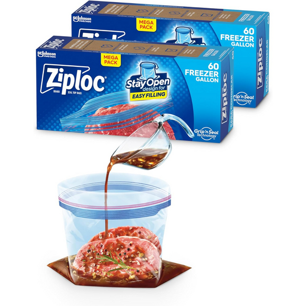 120-Count (2pk x 60ct) Ziploc Gallon Food Storage Freezer Bag