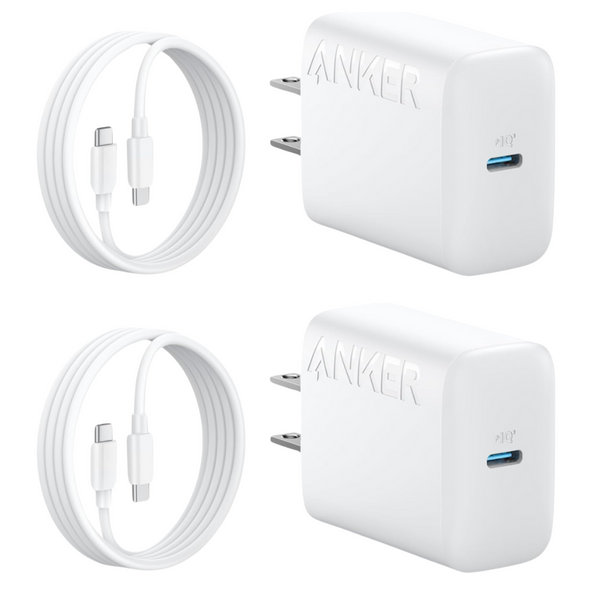 2-Pack Anker 25W 5ft USB-C Super Fast Charger With USBC Cable