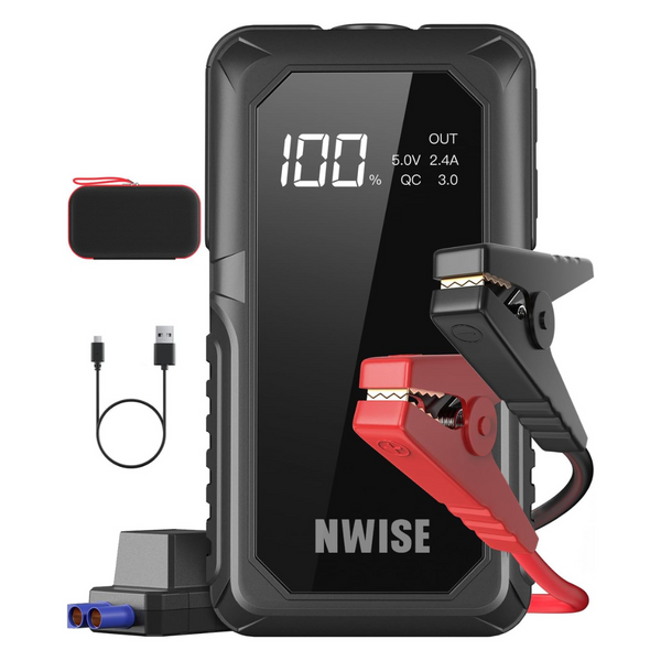 Portable 20000mAh Battery Car Jump Starter W/ Smart Safety Jumper Clamps