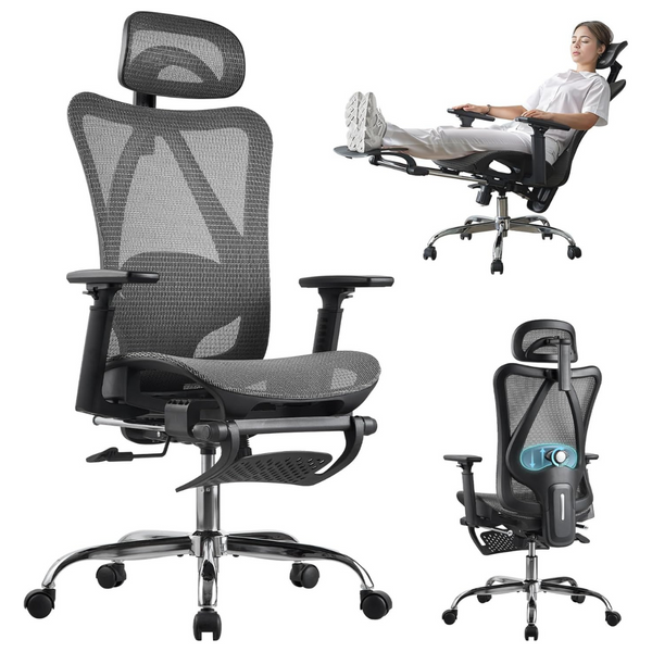SGS Adjustable Footrest Mesh Lumbar Support Ergonomic Office Chair
