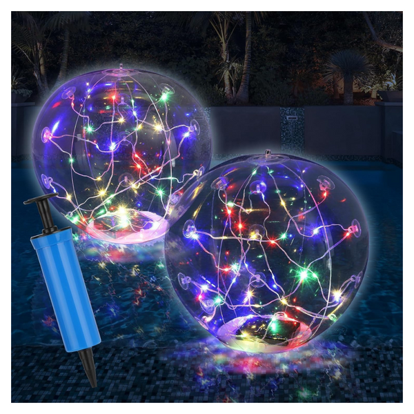 2-Pack 14" IP68 Waterproof LED Solar Floating Pool Light Balls