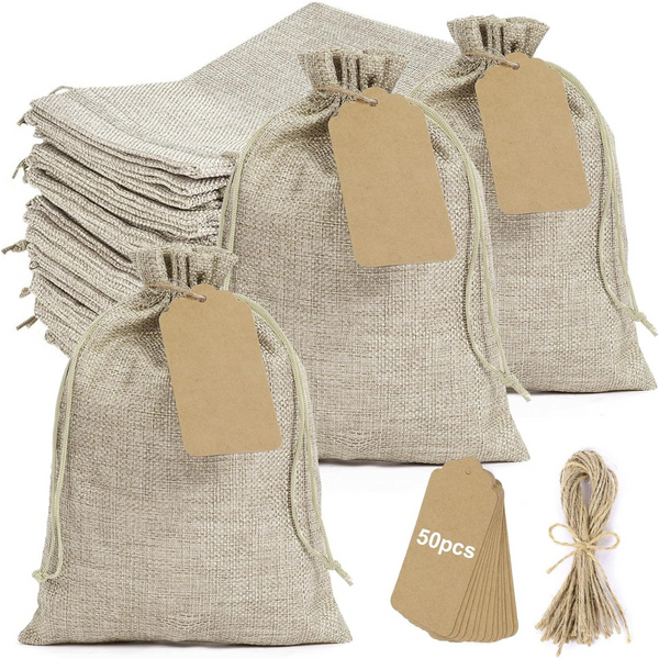 50-Piece Lucky Monet Burlap Gift Bags