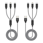 2-Pack 3-In-1 Nylon Braided Lightning Multi USB Cable