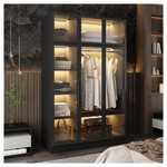 Glass Door Wood Armoire With LED Lighting