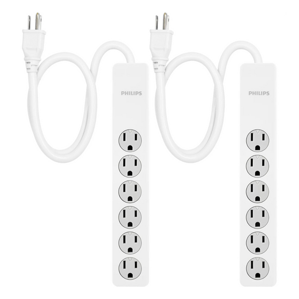 2-Pack Philips 6-Outlet Surge Protector Extension Cord