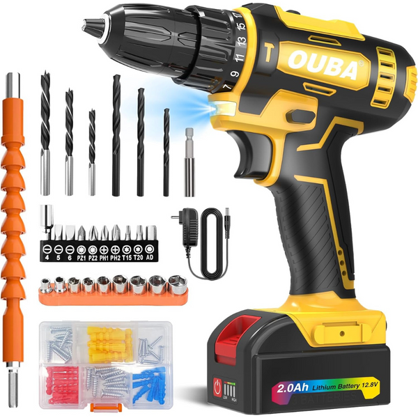 Cordless 12.8V Lithium Lon Power Drill Set With Battery and Charger