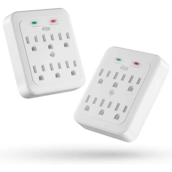 2-Pack KMC 6-Outle Wall Plug Adapter Power Strip Surge Protector