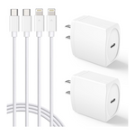 2-Pack PD 20W USB-C Charger Block With 10ft Type-C Lightning Cable