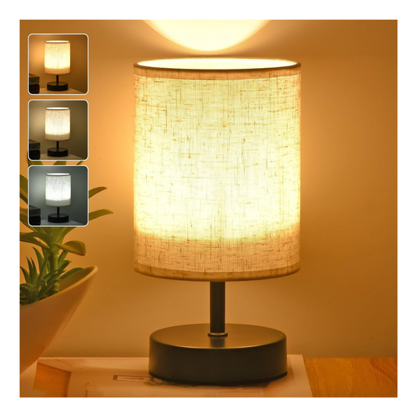 3 Colors & 10 Brightness Adjustable Bedside Table Lamp W/ Fabric Shade