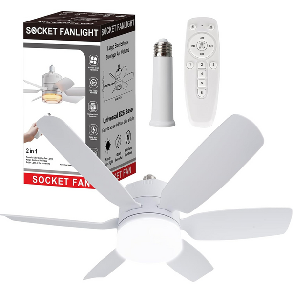 Reylax 19.7" Light Socket Ceiling Fan with Remote Control