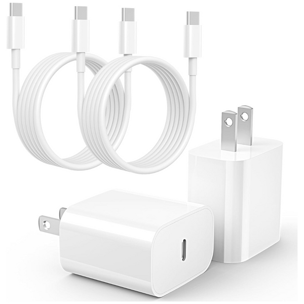 2-Pack 20W PD USB-C Fast Wall Charger with 2 x 6ft USB-C Cables