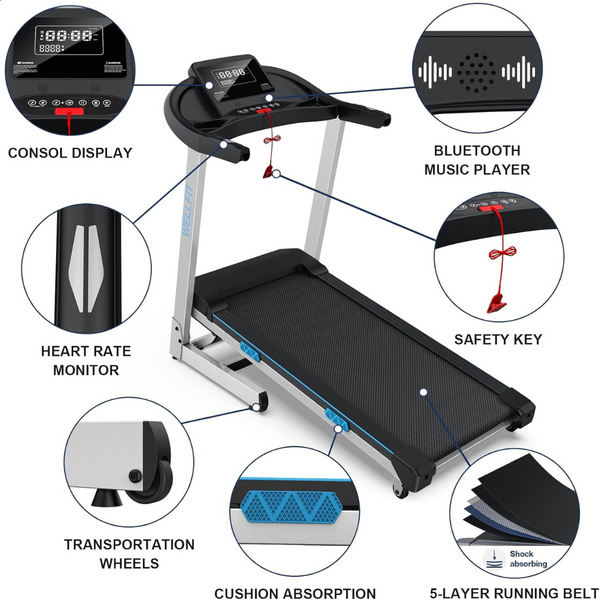 Wellfit 350lb Weight Capacity 3.5 HP Foldable Smart Treadmill