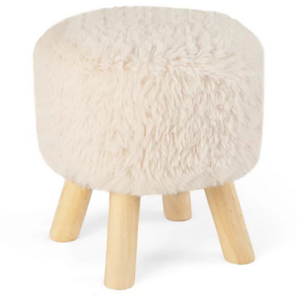 Sugift Round Faux Fur Ottoman With Padded Seat (White)