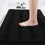 24"x17" Ultra Soft Non Slip Striped Bathroom Rug Mat (Black)