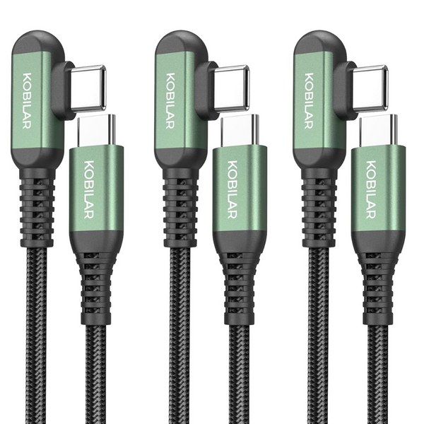 3-Pack Kobilar 90-Degree USB-C to USB-C Charging Cables (1.5/5/10ft)