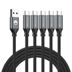 5-Pack 6ft Nylon Braided USB-A To USB-C Charging Cables
