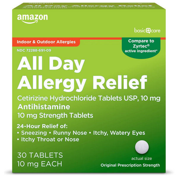 30-Ct Amazon Basic Care All Day Allergy Cetirizine Hydrochloride Tablets