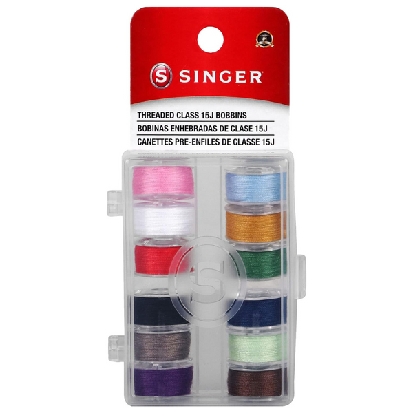 12-Count SINGER Class 15J Threaded Bobbins In Case