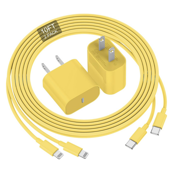 2 Pack 20W 10Fft Long USB C To Lighting Cable & Charger Block