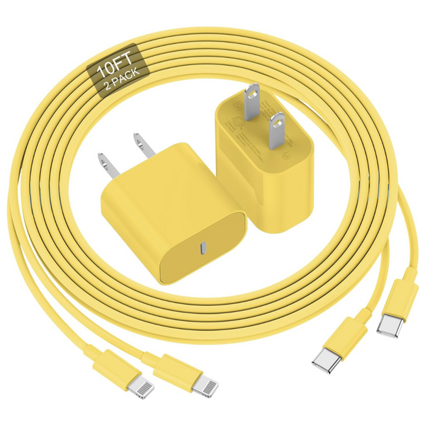 2 Pack 20W 10 ft Long USB C to Lighting Cable & Charger Block
