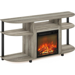Furinno Jensen Open Storage Curved Center Stand w/Fireplace for TV up to 55"