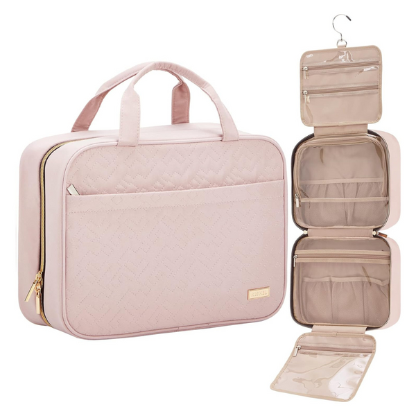 NISHEL Portable Travel Toiletry Bag With Hanging Hook (Pink)