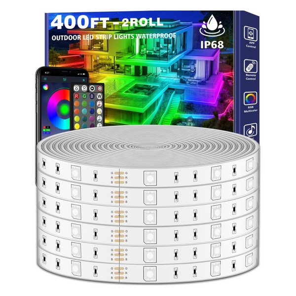 400-Ft Outdoor IP68 Waterproof RGB LED Strip Lights With App & Remote