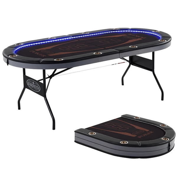 Barrington Billiards 10-Player Poker Table, No Assembly Required, In-Laid LED Lights