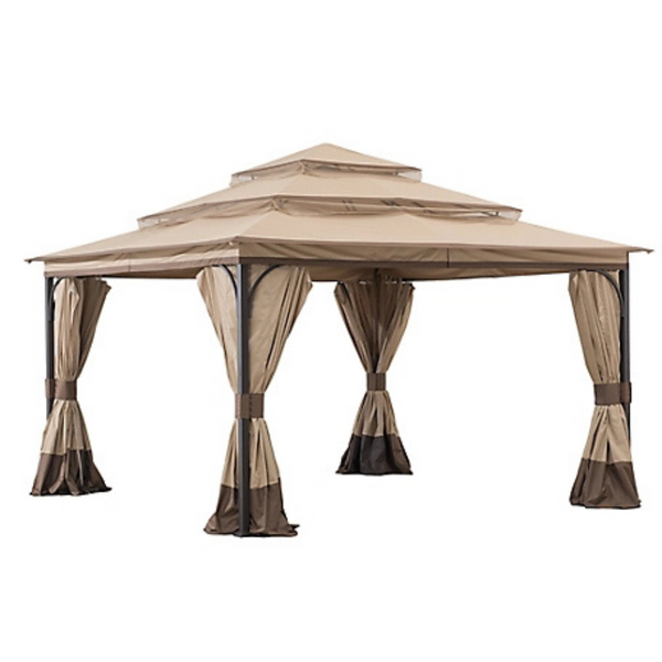 13x13-Ft Sunjoy Steel Gazebo With 3-Tier Canopy Roof, Netting & Curtains