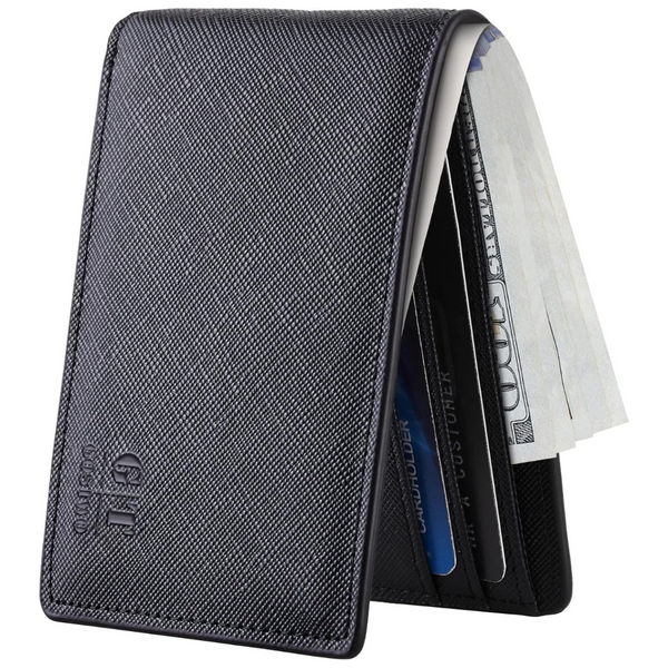 Gostwo Men Minimalist Leather ID Window Front Pocket Bifold Slim Wallet