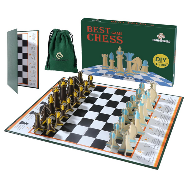 Ultra-Thin Folding Chess Game With Interlocking Pieces & Storage Slots