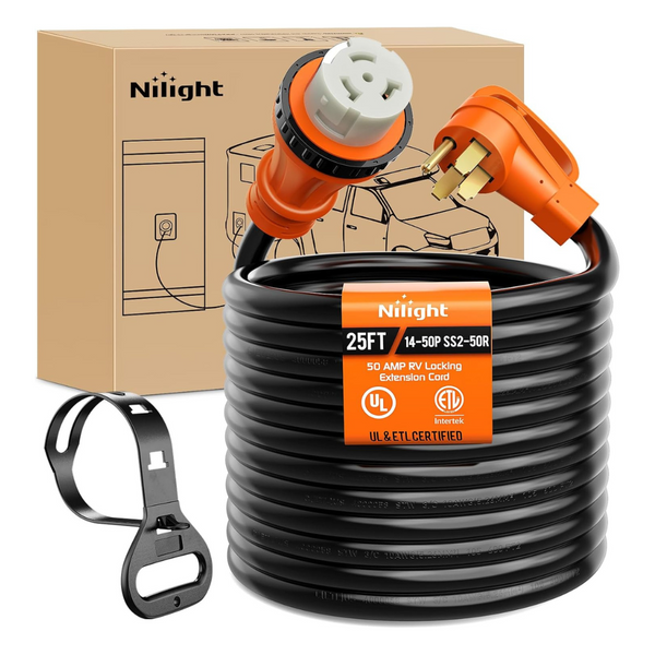 Nilight 50 Amp 25FT RV Heavy Duty 6/3+8/1 Locking Extension