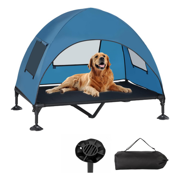 Non-Slip 360 deg. Adjustable Elevated Outdoor Dog Bed With Canopy