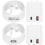 2-Pack 20W Dual USB Charger Block with 2-Pack 10ft USB C Cable