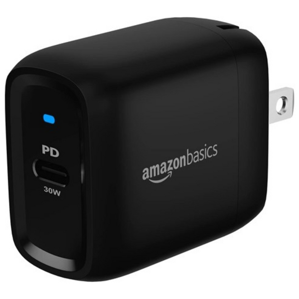 30W Amazon Basics GaN USB-C Wall Charger W/PD (Black Or White)