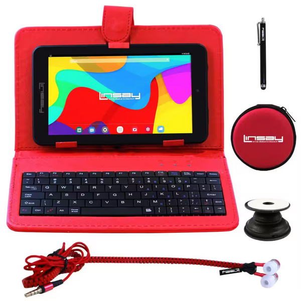 Linsay 7" 64GB Android Tablet With Keyboard, Earphones, Holder & Pen