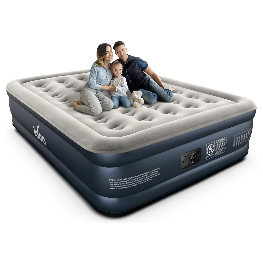 iDOO 18" Raised Queen Comfort Blow Up Air Mattress With Built In Pump
