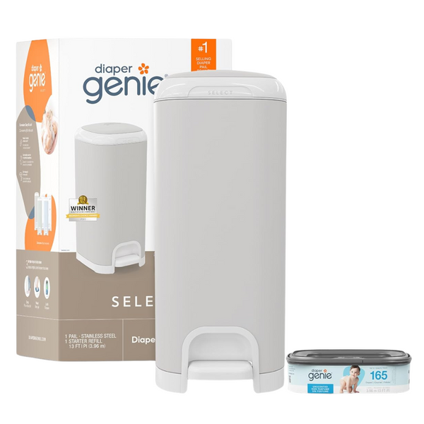 Diaper Genie Select Pail, Includes 1 Starter Square Refill That Can Hold Up To 165 Newborn-Sized Diapers
