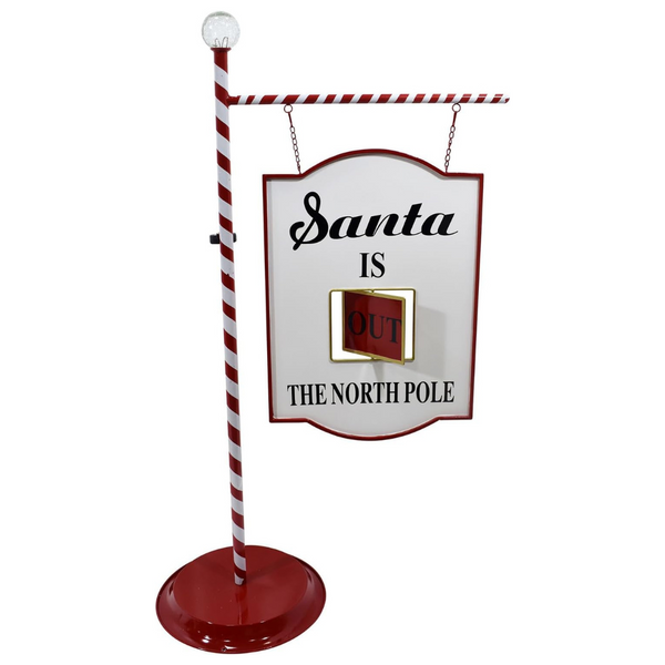 Fraser Hill Farm 4.5-Ft. Lamp Post With Santa Claus North Pole Sign And Solar Finial