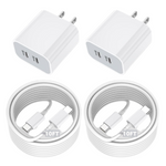 2-Pack Dual Port USB-C Wall Charger W/ 10ft USB-C To C Charging Cable