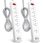 2-Pack 6 AC Outlets & 3 USB Charging Ports Surge Protector w/ 6ft Cord