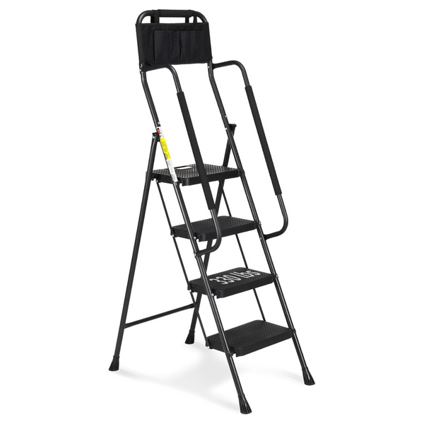 HBTower 4-Step Ladder With Handrails, Attachable Tool Bag & Pedal