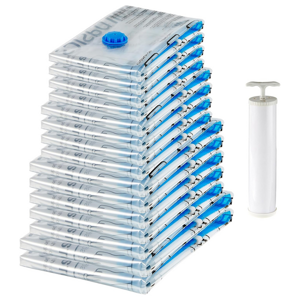 Amazon Basics Vacuum Compression Space Saving Storage Bags With Hand Pump, Multiple Sizes (Pack Of 15)