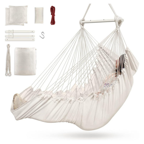 Outerman Hammock Chair With 3 Cushions And Foot Rest Support