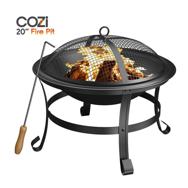 Cozi 20" Wood Burning Fire Pit With Iron Net And Cover Lid