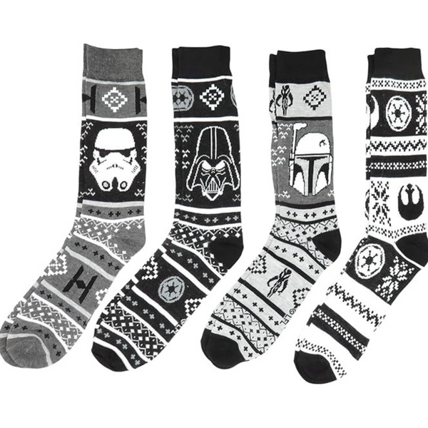 4-Pairs of Star Wars Fair Isle Winter Holiday Prints Crew Socks